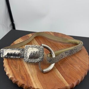 Art to wear silver belt fits waist 32-38” silver tone brown snake embossed
